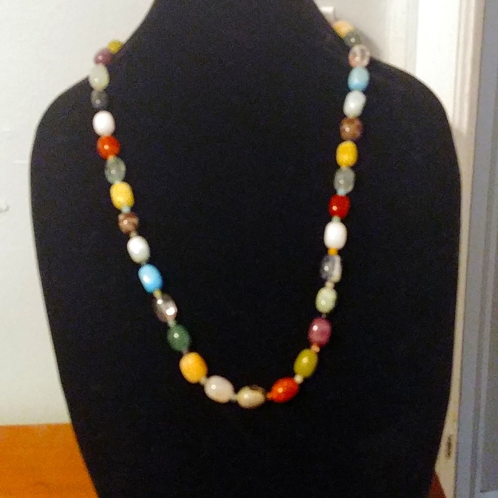 28 inch multi-colored all natural stone necklace.